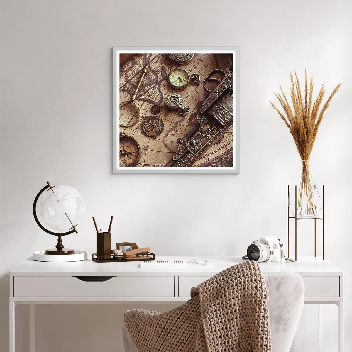 Affiche dans un cadre blanc - Poster - L'aventure appelle - 60x60 cm