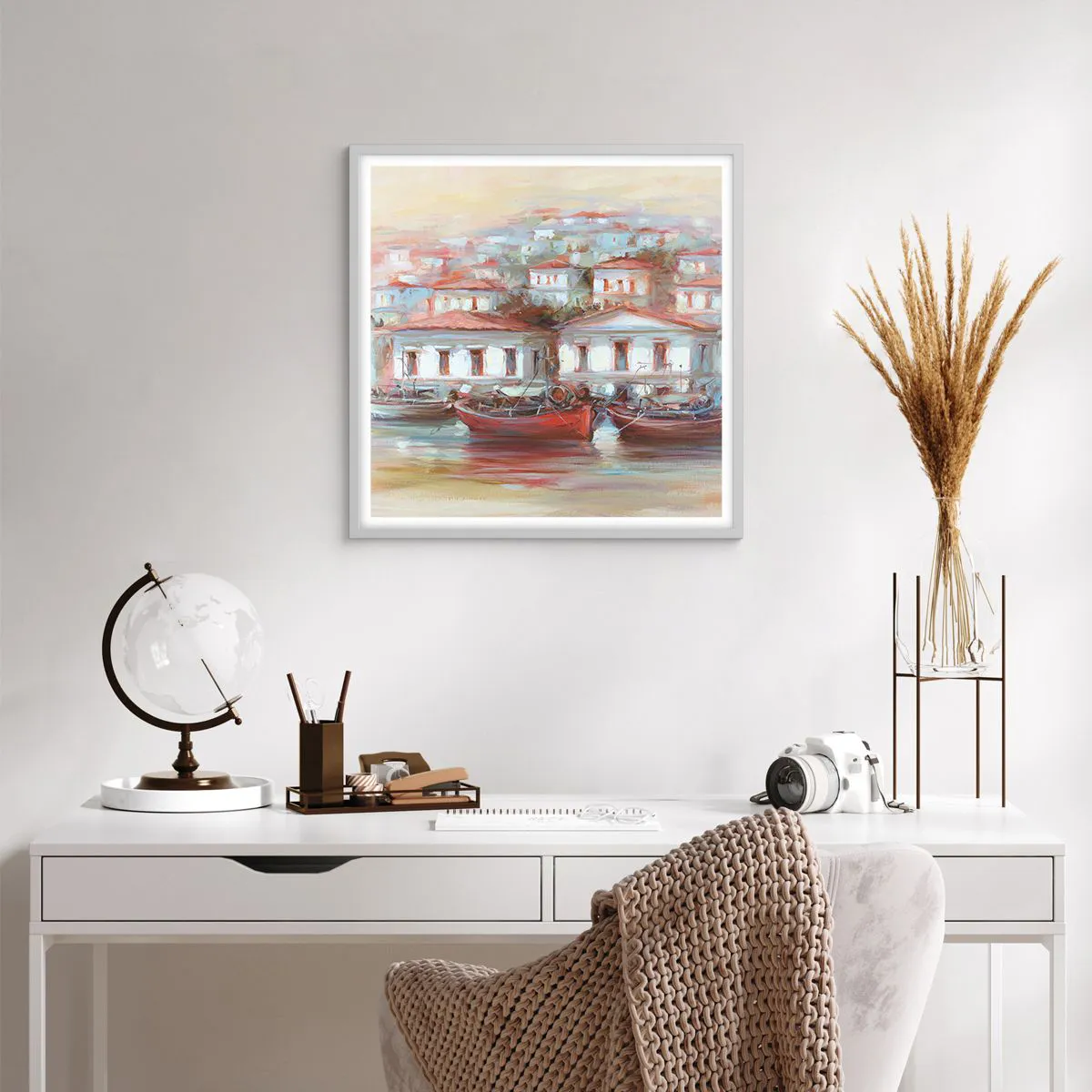 Plagát v bielom ráme - Šťastné mestečko - 60x60 cm