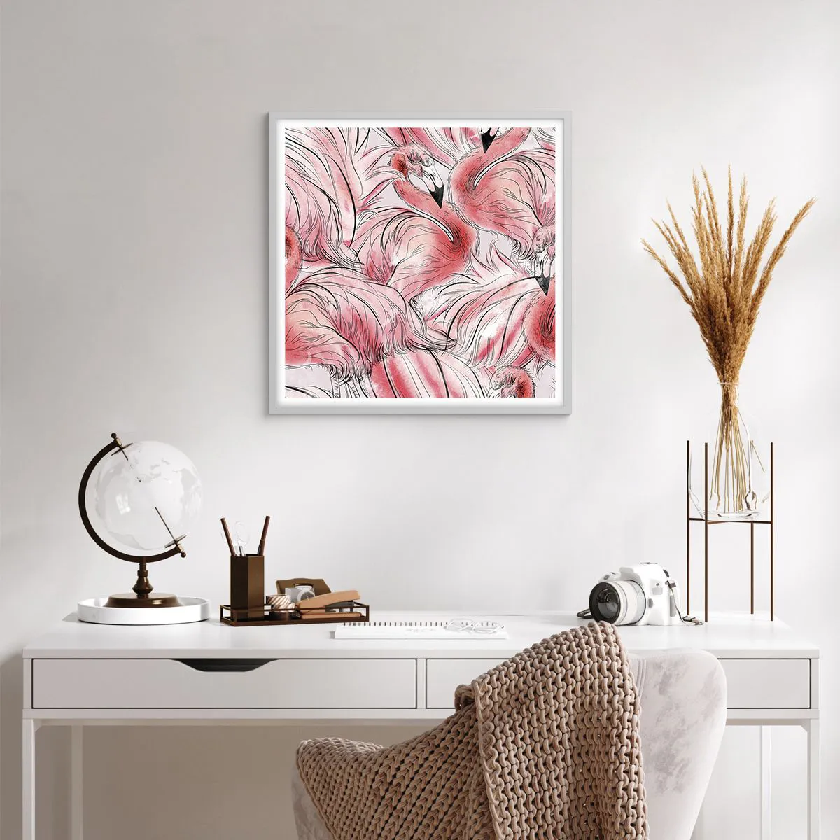 Plakát v bílém rámu - Ptačí corps de ballet - 60x60 cm