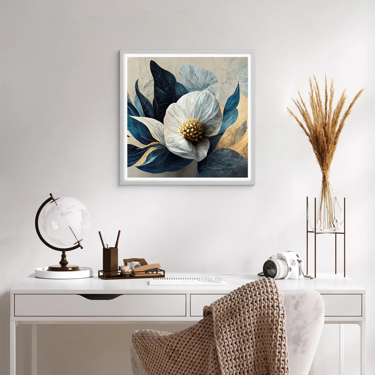 Plakát v bílém rámu - Zlaté srdce - 60x60 cm