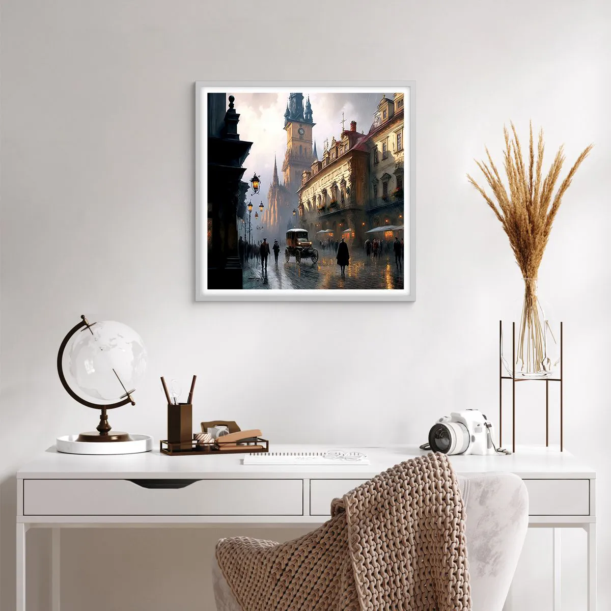 Plakat w białej ramie - Czar praskiego wieczoru - 60x60 cm