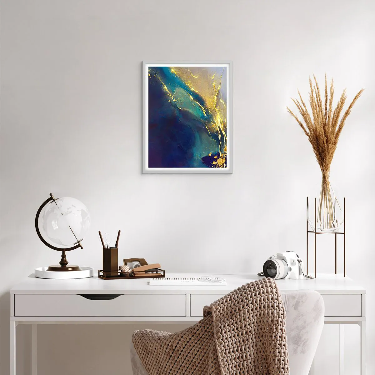 Poster in einem weißen Rahmen - Der goldene Teich - 40x50 cm