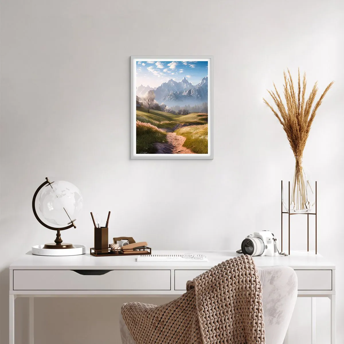 Affiche dans un cadre blanc - Poster - Vallée idyllique - 40x50 cm