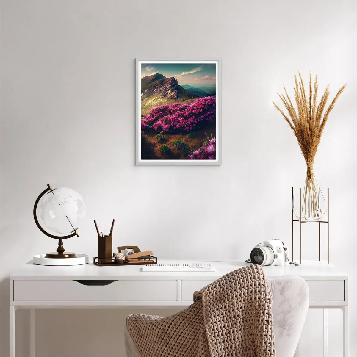 Affiche dans un cadre blanc - Poster - L'été à la montagne - 40x50 cm