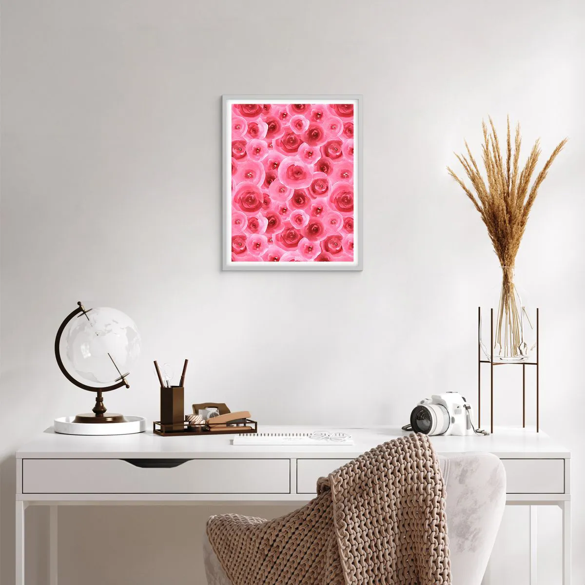 Poster in cornice bianca - Rose in alto e in basso - 40x50 cm