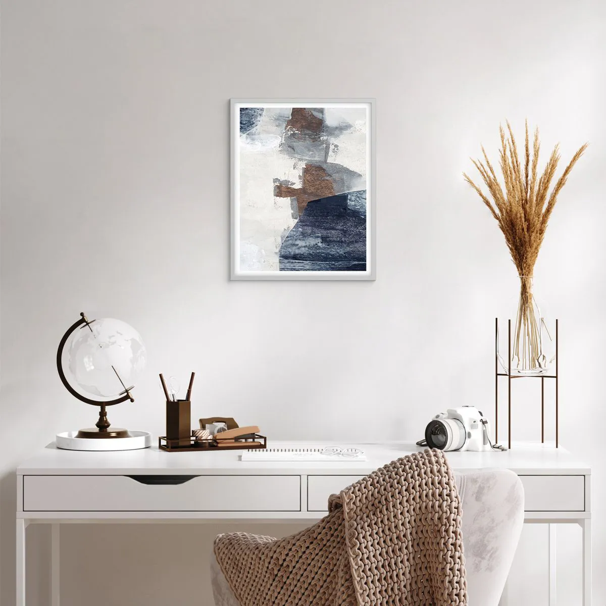 Poster in cornice bianca - Forme blu e marroni - 40x50 cm