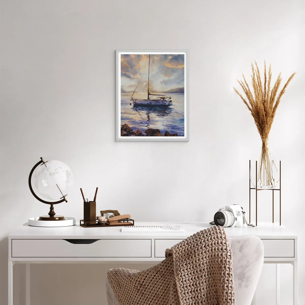 Poster in white frmae - Evening in Harbour - 40x50 cm