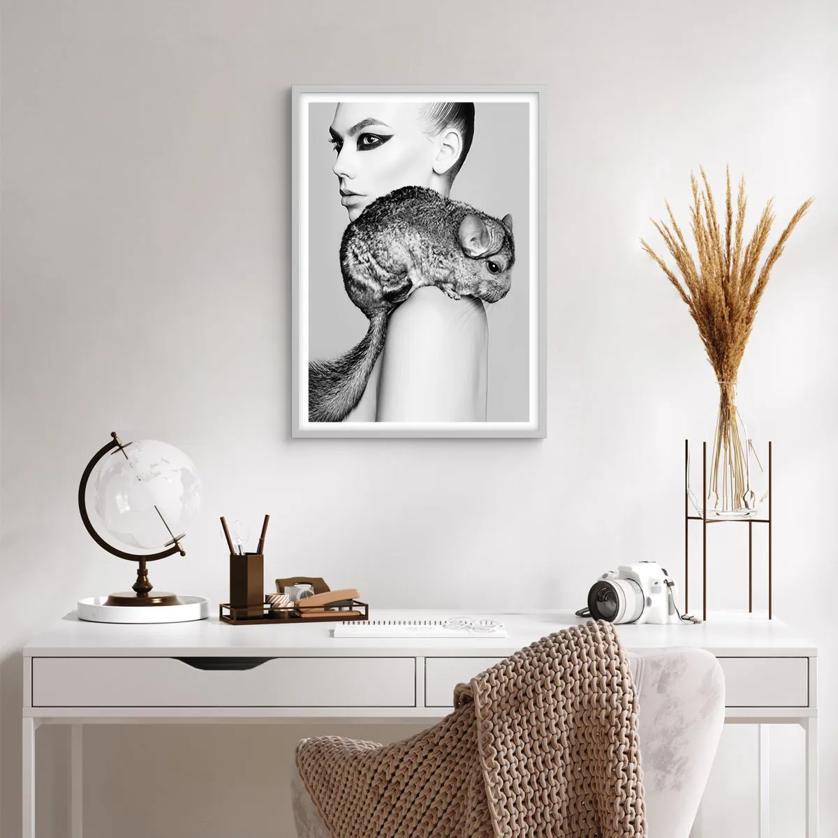 Poster in white frmae - Lady with a Chinchilla - 50x70 cm