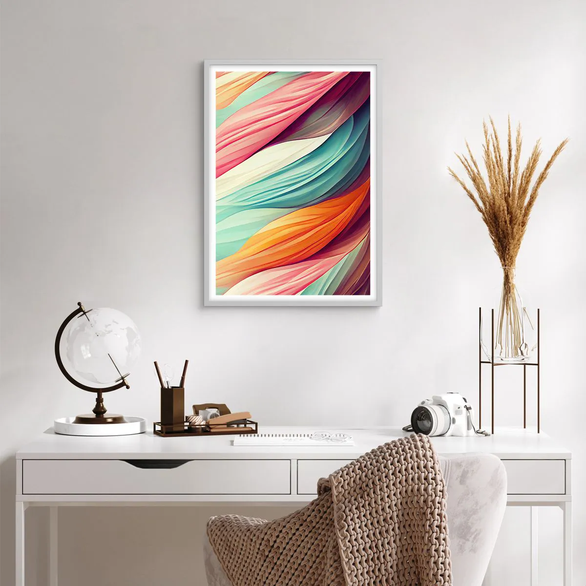 Poster in cornice bianca - Intreccio arcobaleno - 50x70 cm