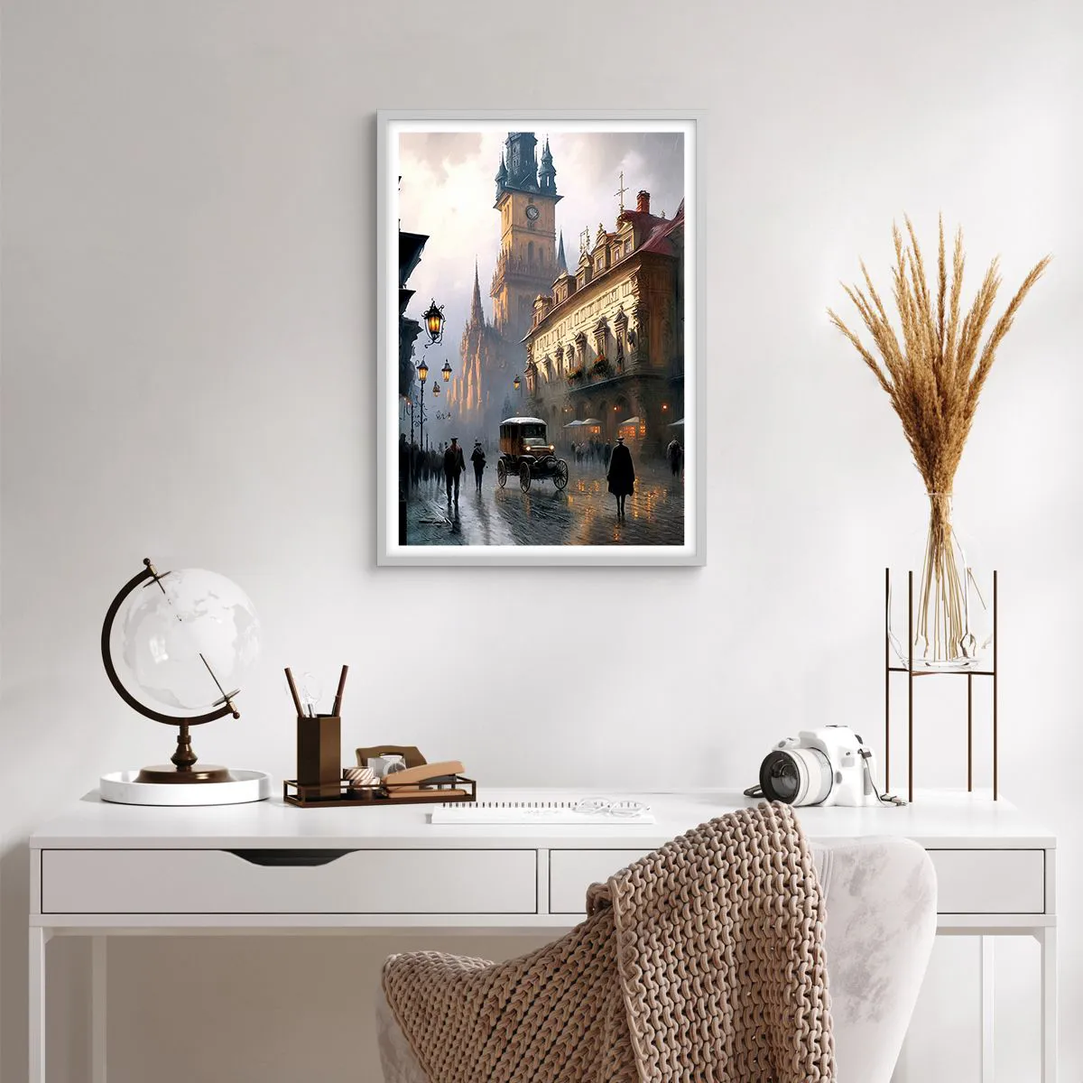 Poster in white frmae - Charm of Evening in Prague - 50x70 cm