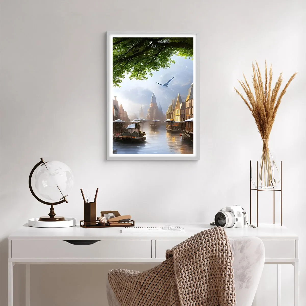 Plakat w białej ramie - Niderlandzki pejzaż miejski - 50x70 cm