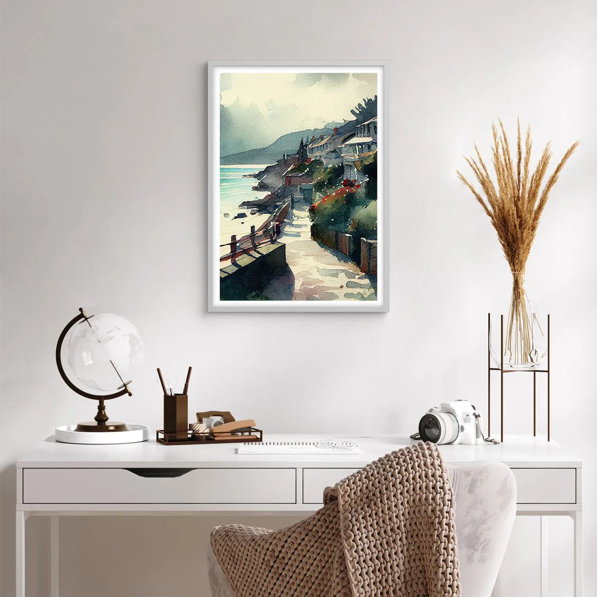 Poster in cornice bianca - Cittadina mediterranea - 50x70 cm