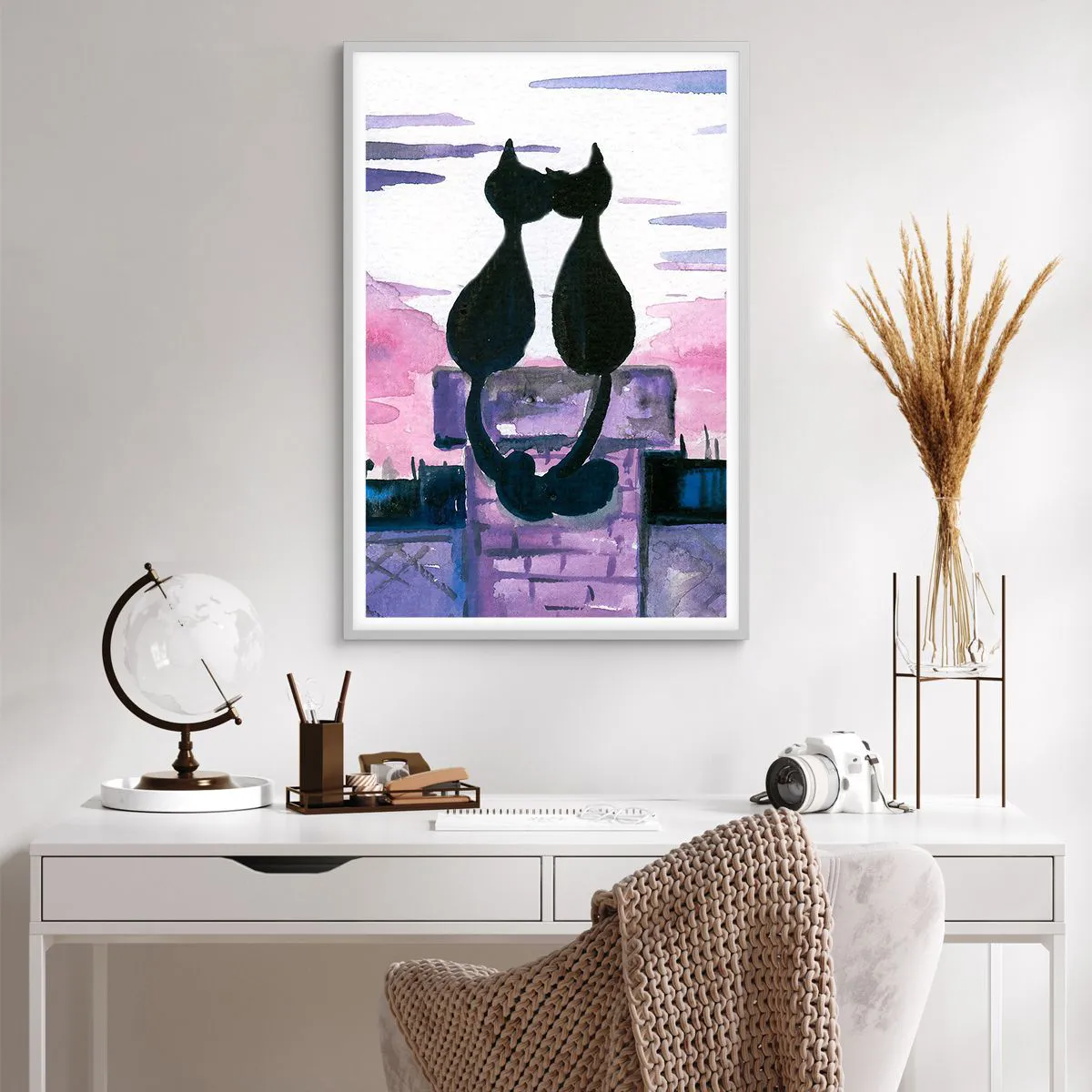 Affiche dans un cadre blanc - Poster - Rendez-vous sous la lune - 61x91 cm