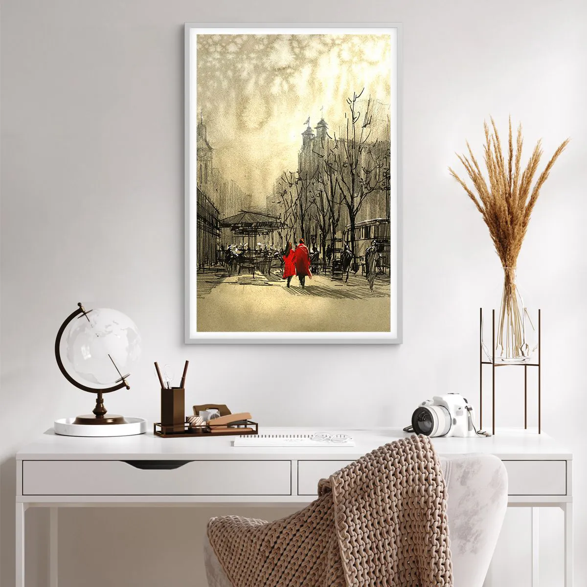 Póster en marco blanco - Cita en la niebla de Londres  - 61x91 cm