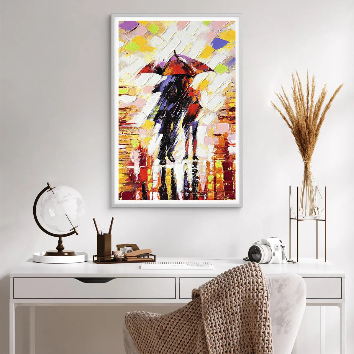 Affiche dans un cadre blanc - Poster - Ensemble à travers la nuit et la pluie - 61x91 cm