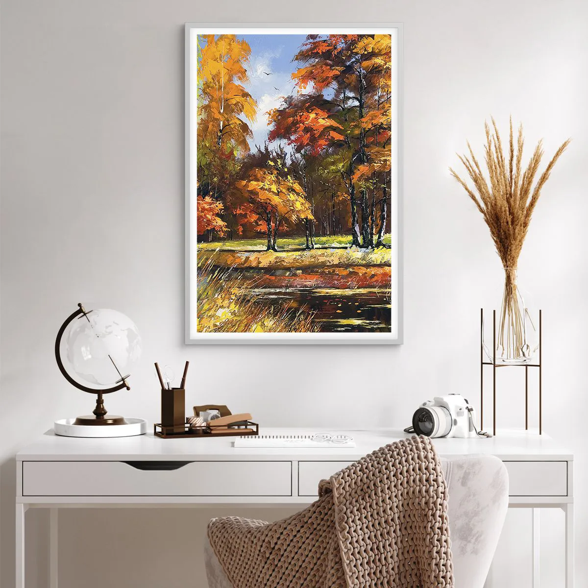 Plakat w białej ramie - Pejzaż w złocie i brązie - 61x91 cm