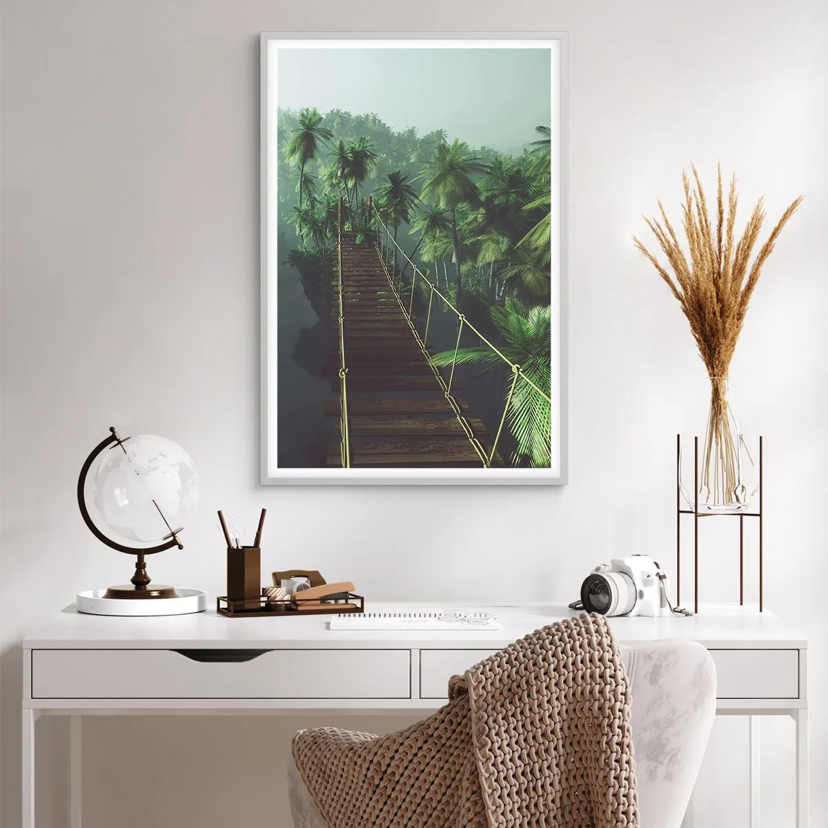 Plakát v bílém rámu - U vodopádu zeleně - 61x91 cm