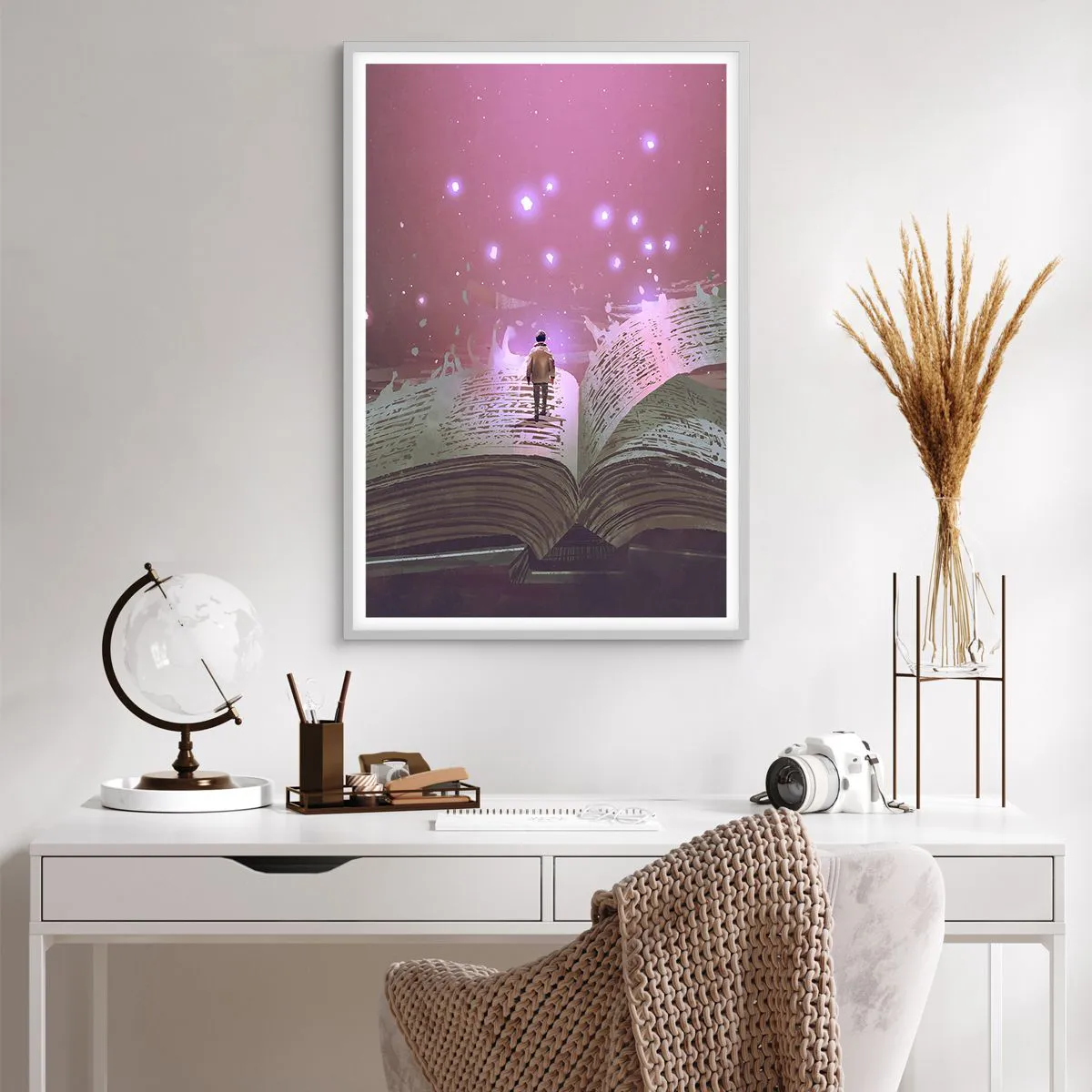 Affisch i vit ram - Inbjudan till en annan värld - läs! - 61x91 cm