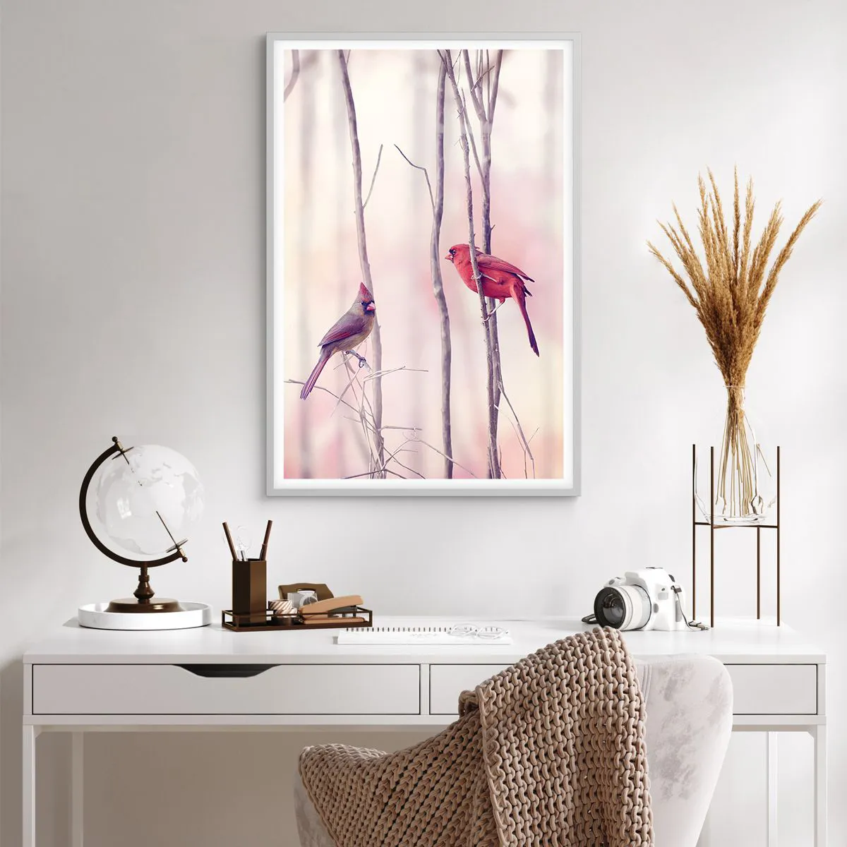 Affiche dans un cadre blanc - Poster - Conte de la forêt rose - 61x91 cm