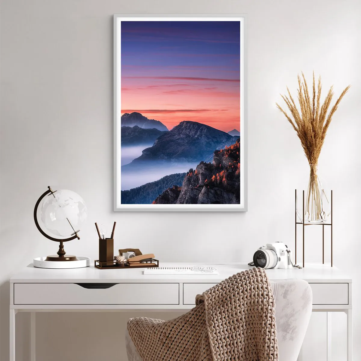 Poster in een witte lijst - Over de valleien - 61x91 cm