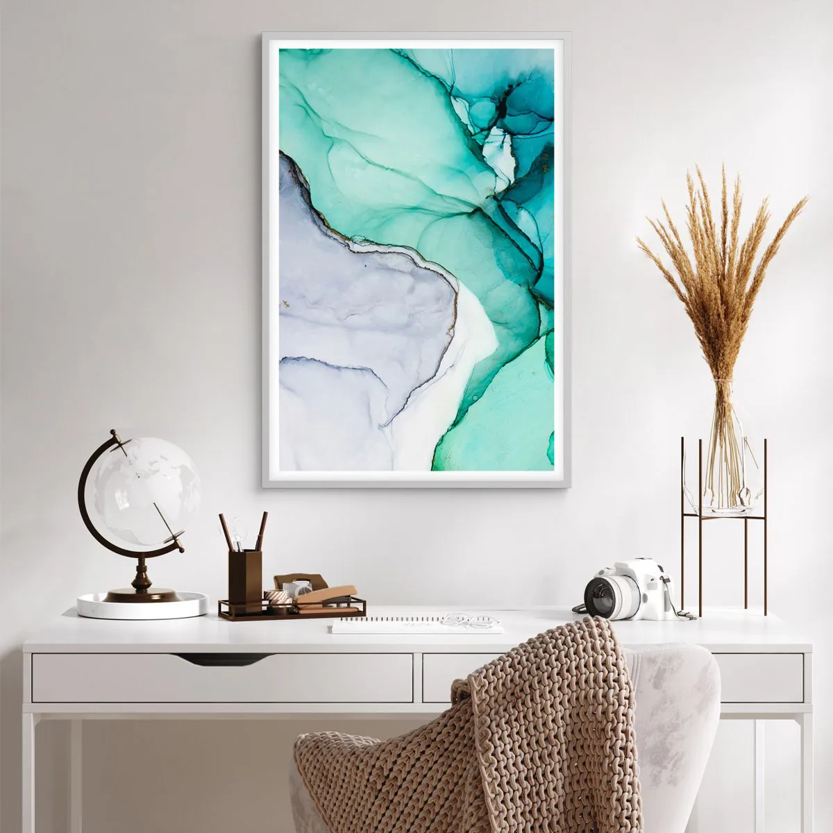 Affiche dans un cadre blanc - Poster - Étude de turquoise - 61x91 cm