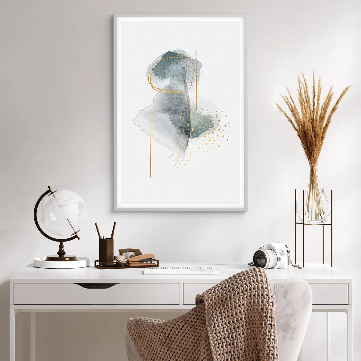 Affiche dans un cadre blanc - Poster - À propos de la relation entre le gris et l'or - 61x91 cm