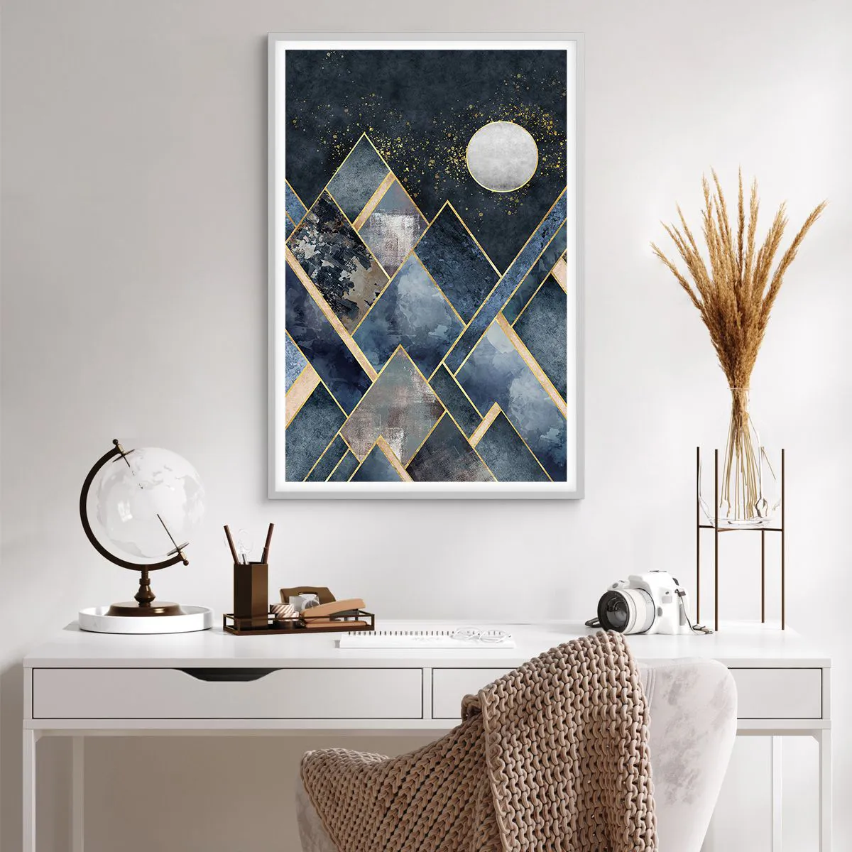 Plakát v bílém rámu - Geometrická krajina - 61x91 cm