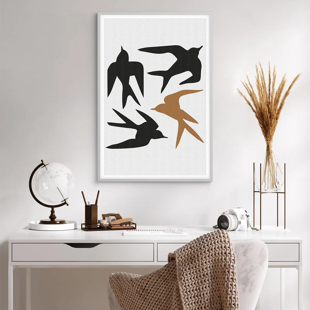 Poster in een witte lijst - Zwaluwen spel - 61x91 cm