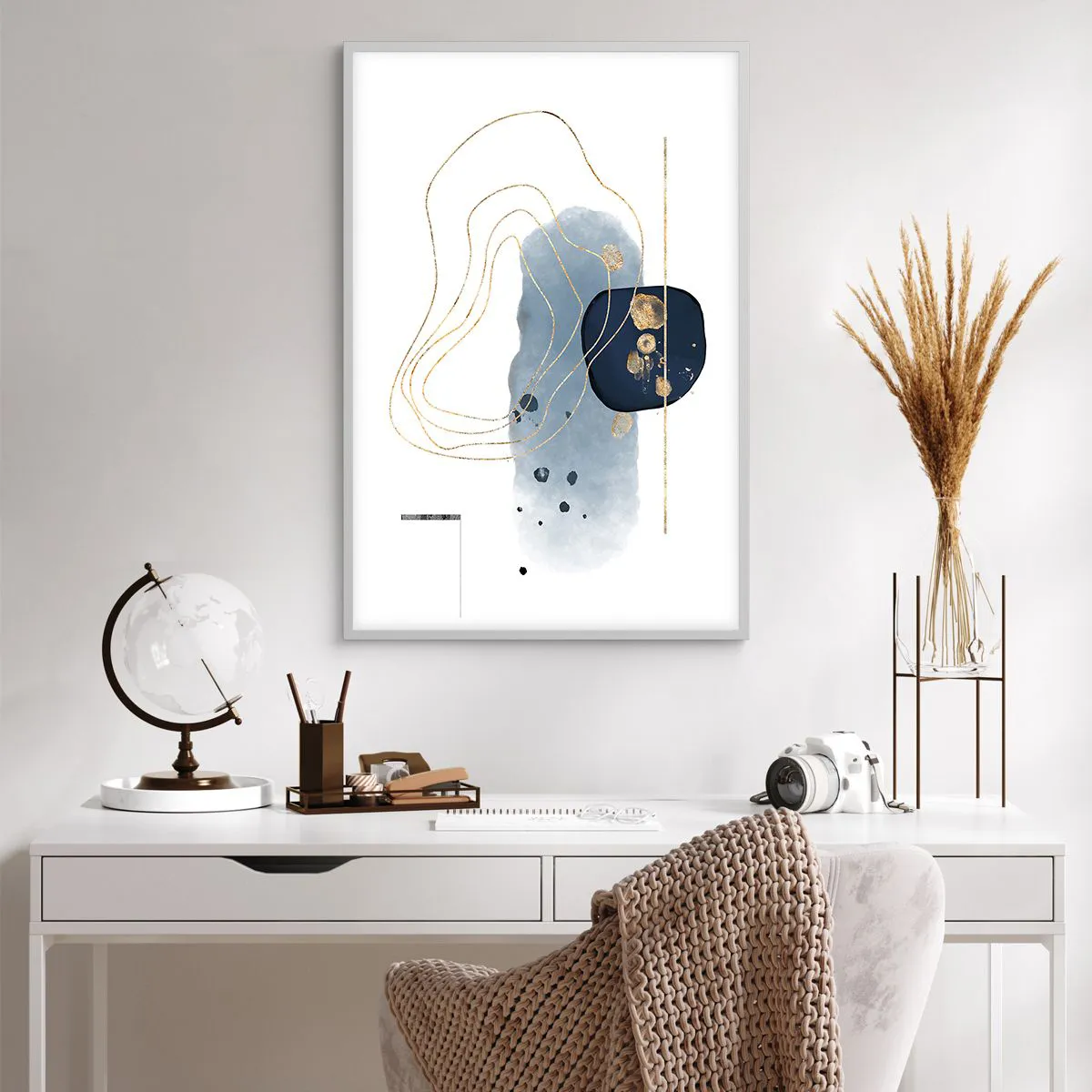 Poster în ramă albă - Fantezie albastru-auriu - 61x91 cm