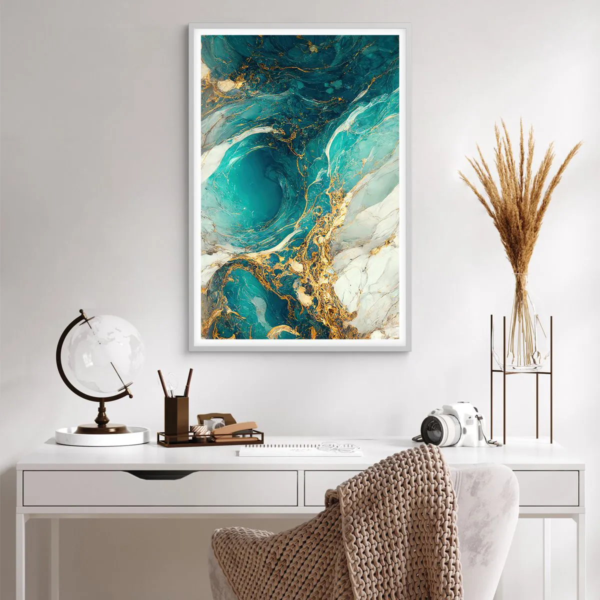 Poster in een witte lijst - Compositie met goudaders - 61x91 cm