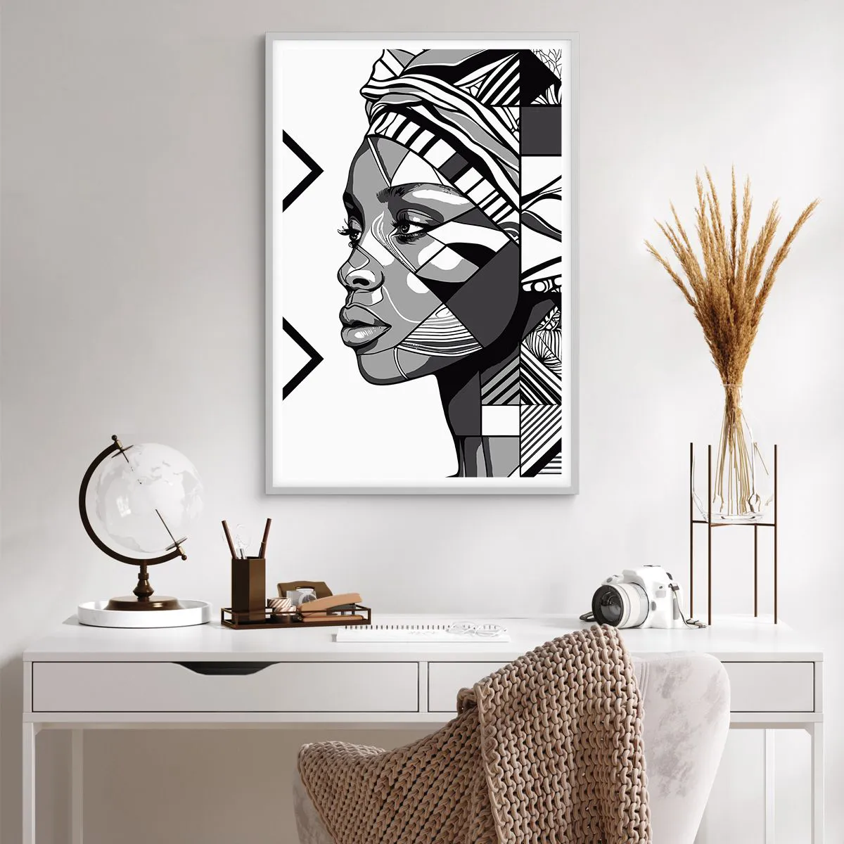 Pôster em moldura branca - Retrato étnico - 61x91 cm