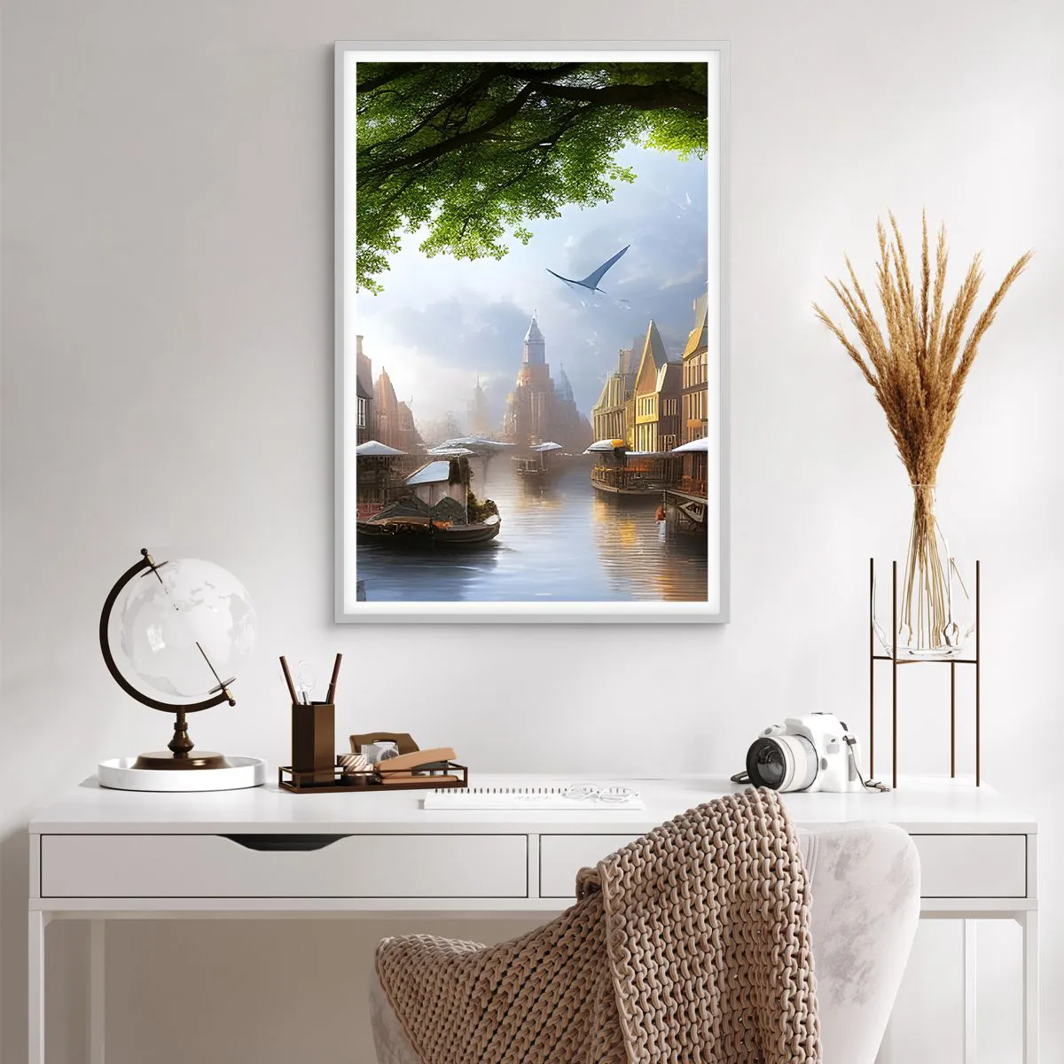 Plagát v bielom ráme - Holandská mestská krajinka - 61x91 cm