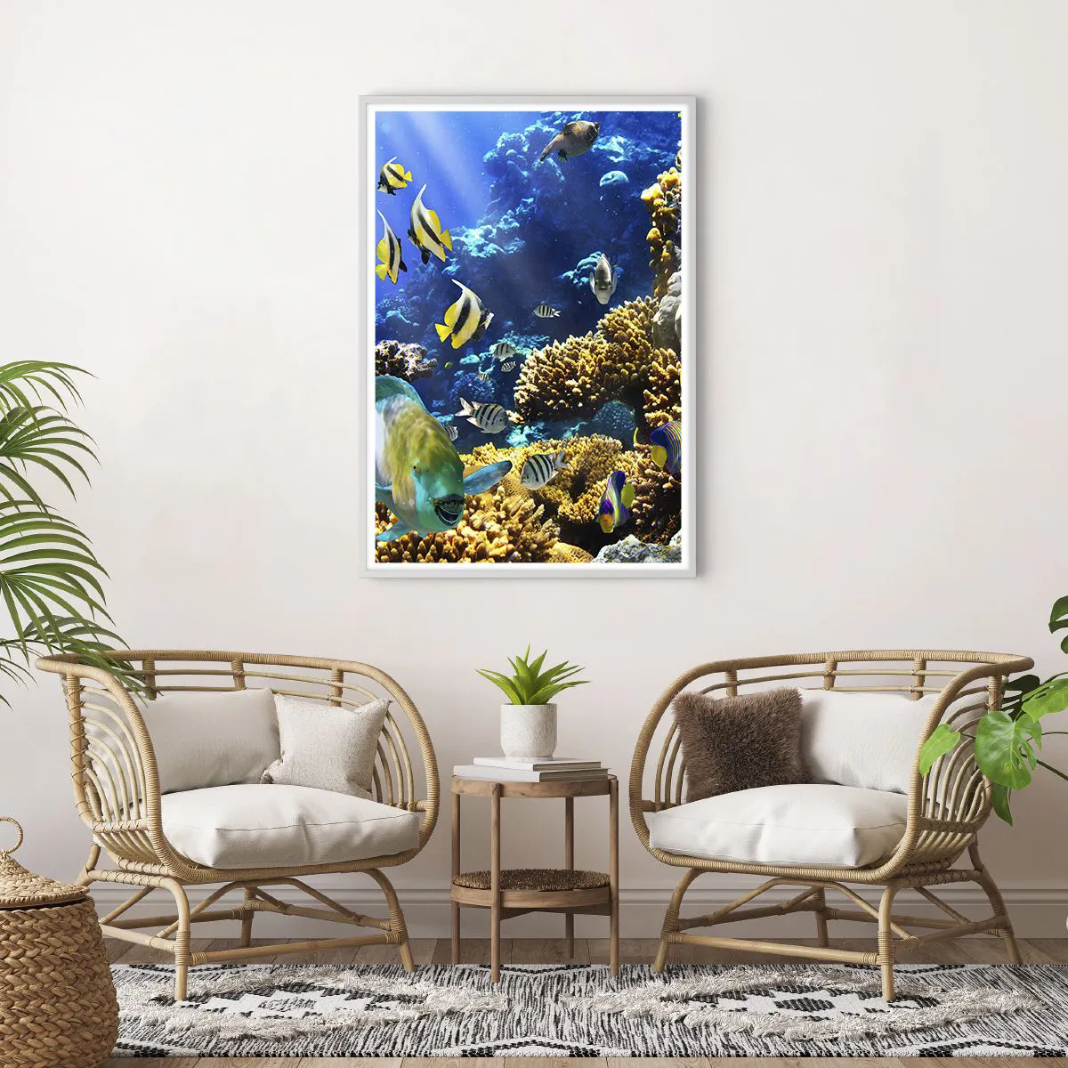 Affiche dans un cadre blanc - Poster - Beaucoup de circulation sur la route des vacances - 70x100 cm