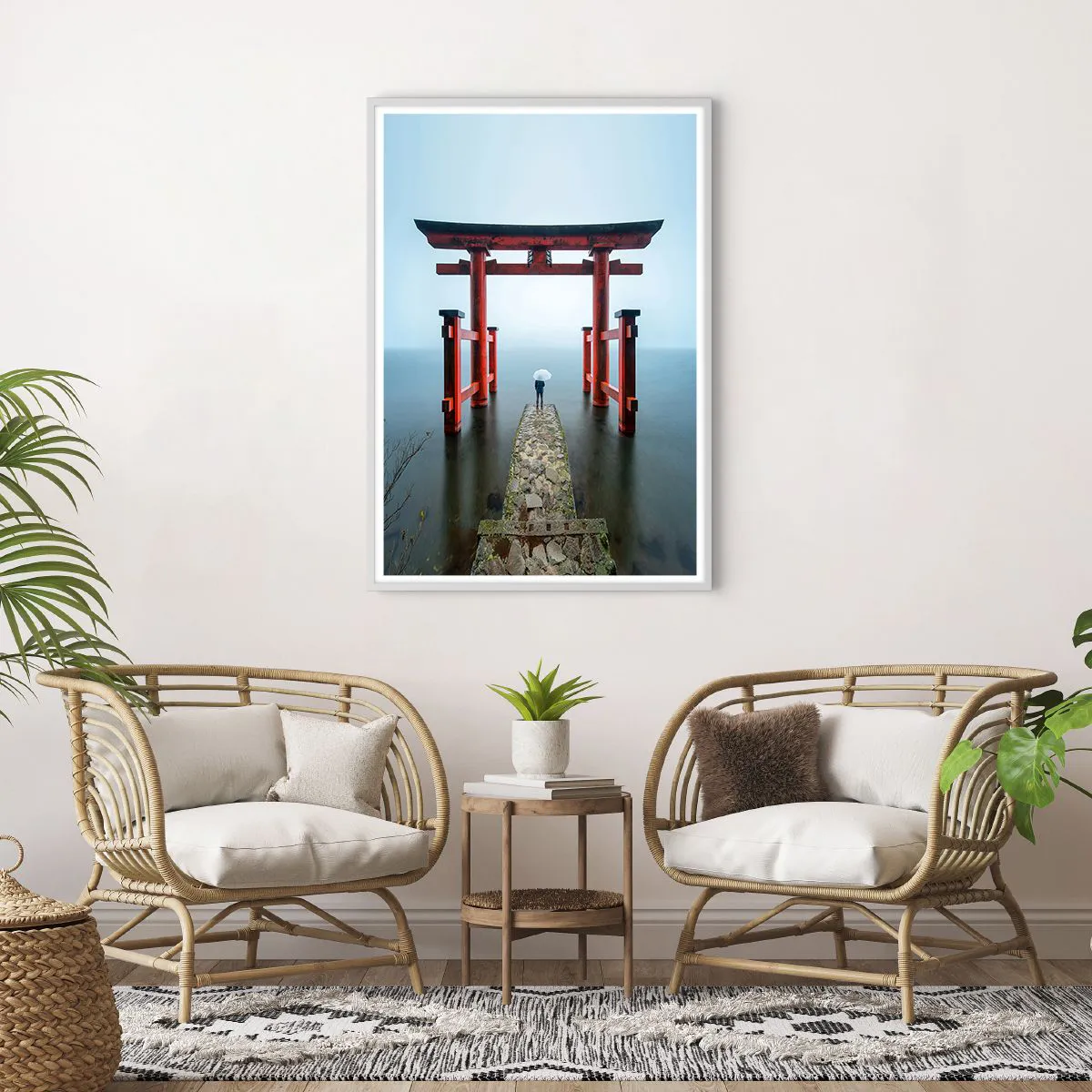 Poster in een witte lijst - Japanse mijmering - 70x100 cm