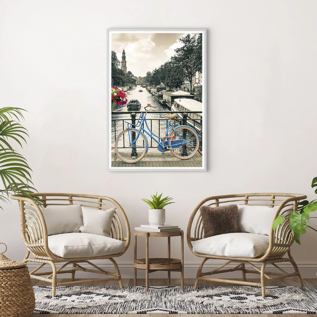 Póster en marco blanco - Los colores de una calle de Ámsterdam - 70x100 cm