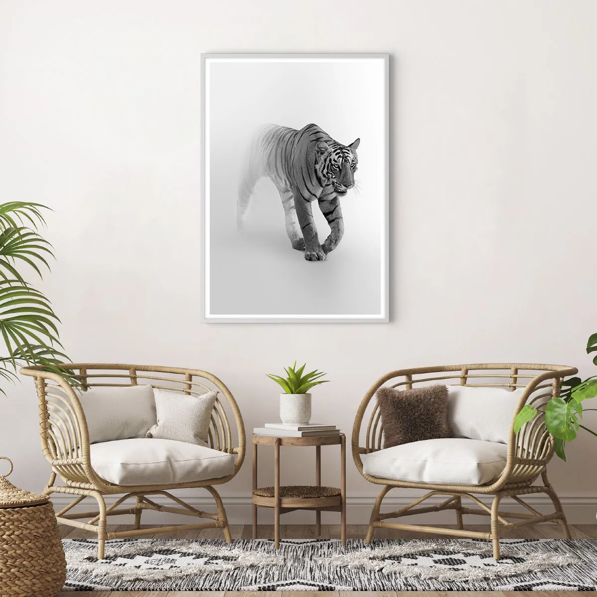 Plakat w białej ramie - Przyczajony we mgle - 70x100 cm