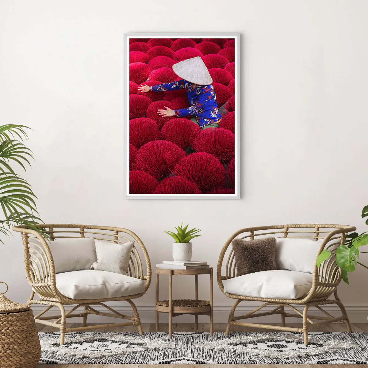 Plakat i hvid ramme - I en rismark - 70x100 cm