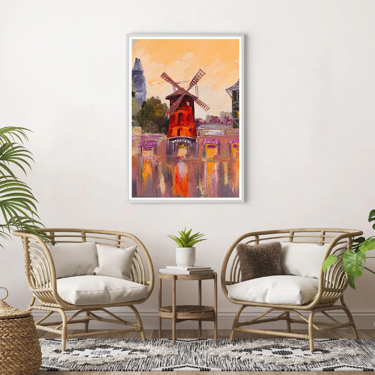 Affiche dans un cadre blanc - Poster - Icones parisiennes – le Moulin rouge - 70x100 cm