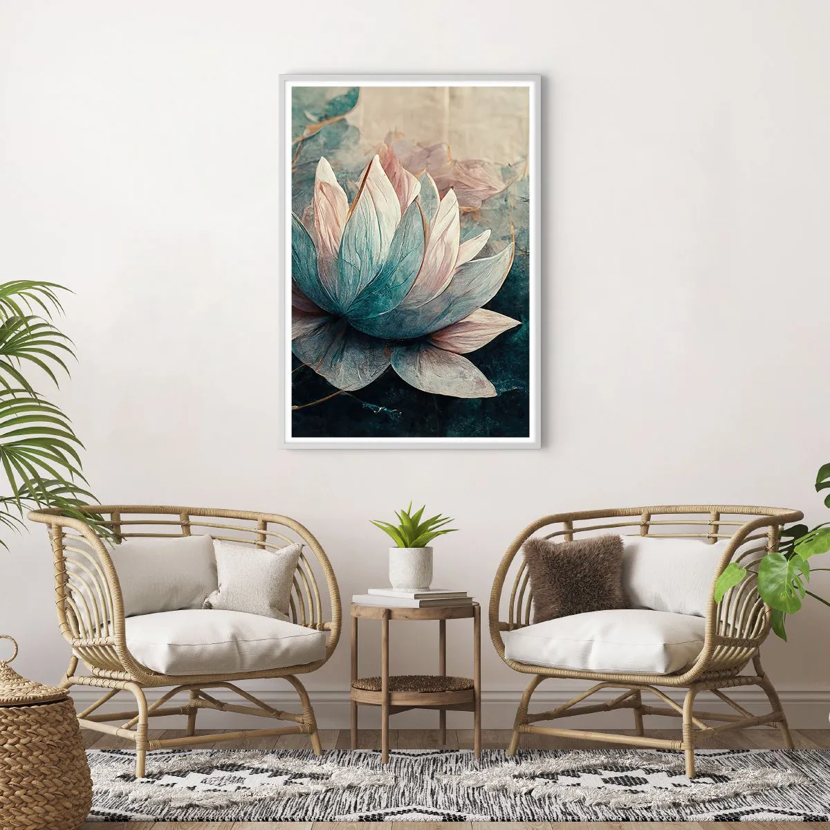 Plagát v bielom ráme - Hviezdy a jazero - 70x100 cm