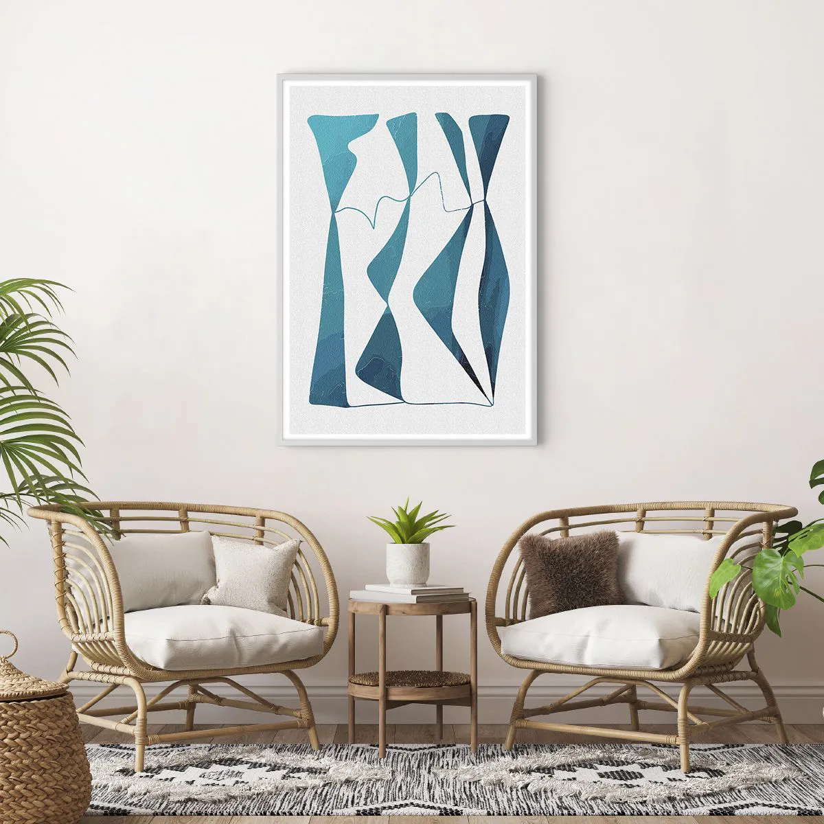 Affiche dans un cadre blanc - Poster - Abstraction : composé turquoise - 70x100 cm