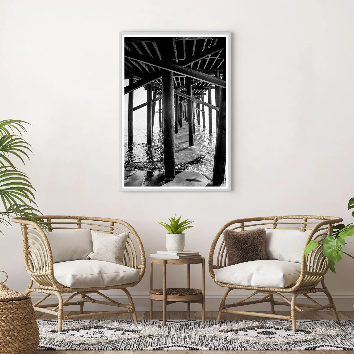 Plagát v bielom ráme - Úkryt na pláži - 70x100 cm