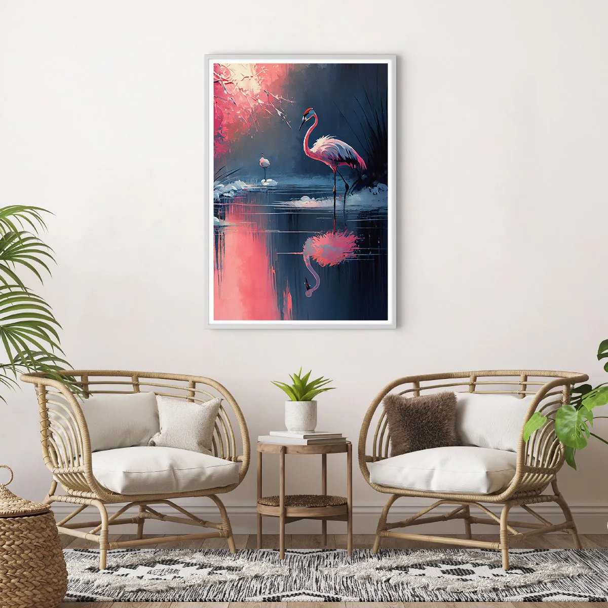 Plagát v bielom ráme - Vtáčie útočisko - 70x100 cm