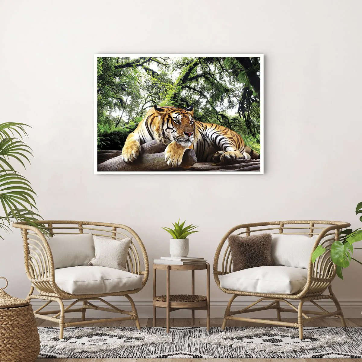 Póster - Un tigre descansando en un bosque tropical. - 100x70cm - Atentamente - Decoración de pared moderna para salón y dormitorio ARTTOR