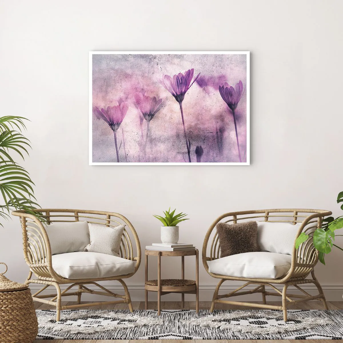 Affiche - Poster - Fleurs délicates dans des tons violets sur fond clair - 100x70cm - Rêve de fleurs - Décoration murale moderne pour le salon et la chambre ARTTOR