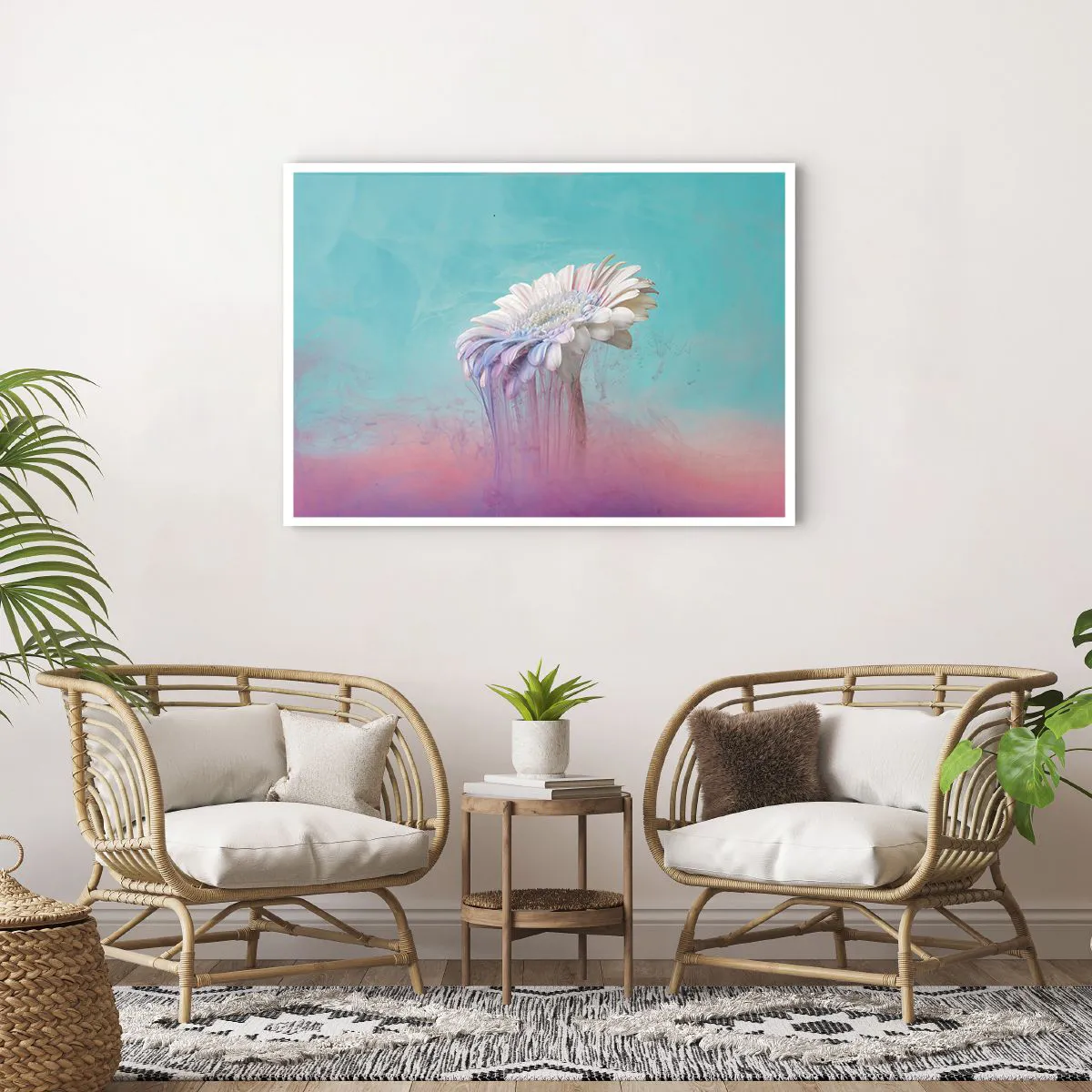 Plakat - Pastelowa gerbera z efektem rozmycia - 100x70cm - Zaświaty kwiatów - Nowoczesna dekoracja ścienna do salonu i sypialni ARTTOR