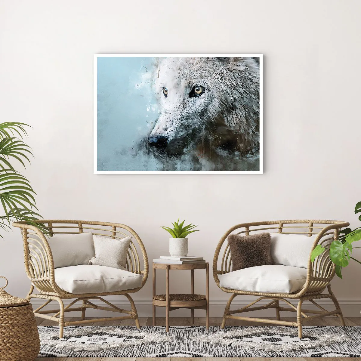 Poster - Ritratto ad acquerello di un lupo - 100x70cm - Scopri l'anima del lupo - Decorazione murale moderna per soggiorno e camera da letto ARTTOR