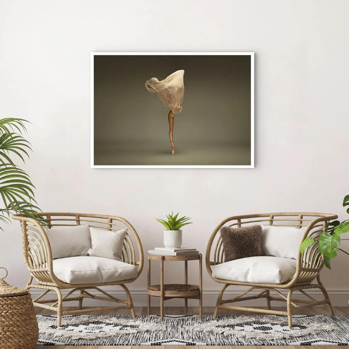 Poster - Eine Tänzerin schwebt mit Stoff in der Luft - 100x70cm - Es wird bald auffliegen - Moderne Wanddekoration für Wohnzimmer und Schlafzimmer ARTTOR