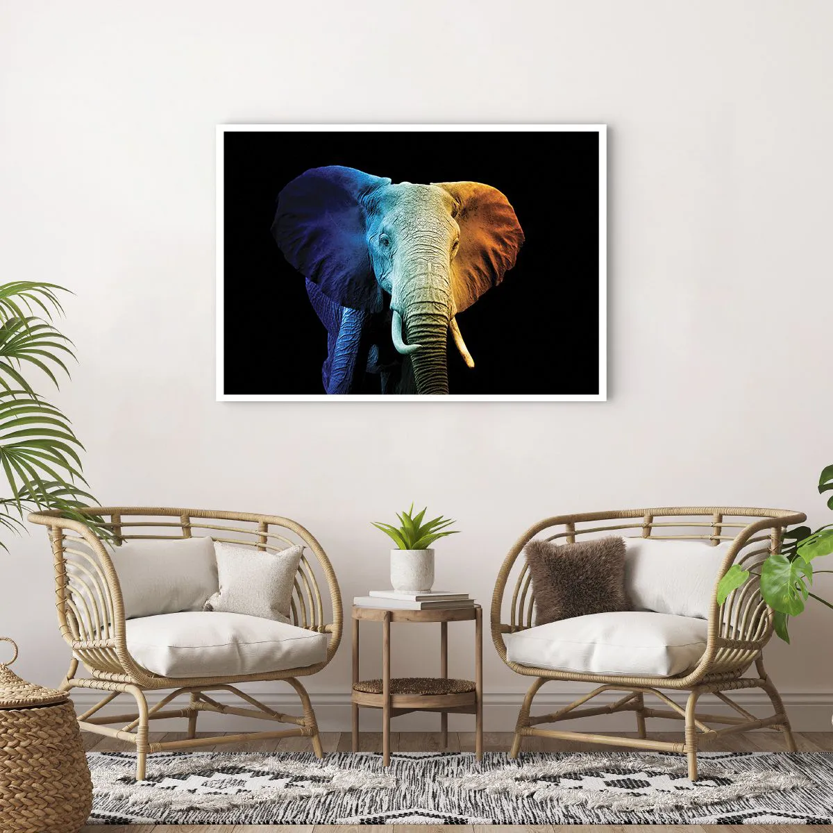 Póster - Retrato de elefante en colores del arco iris - 100x70cm - Excéntrico, no un bicho raro - Decoración de pared moderna para salón y dormitorio ARTTOR