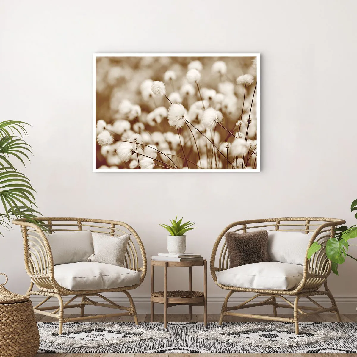 Póster - Un campo de delicadas plantas en tonos sepia. - 100x70cm - Un mullido colchón - Decoración de pared moderna para salón y dormitorio ARTTOR