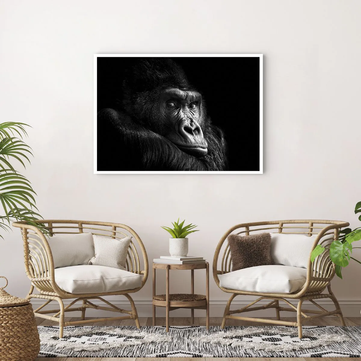 Affiche - Poster - Portrait noir et blanc d'un gorille majestueux - 100x70cm - Et qu'est-ce que tu regardes? - Décoration murale moderne pour le salon et la chambre ARTTOR